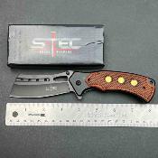 STT271281 Lot de 3 S-TEC Cleaver Linerlock A/O Wood – Couteau Pliant Tactique, Lame Inox Noire, Manche Bois Sculpté - Livraison Gratuite