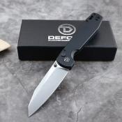 TD014BK Couteau Defcon Tier 1 Sheepfoot Lame Acier Sandvik 14C28N Manche Aluminium Noir Sécurité Button Lock - Livraison Gratuite