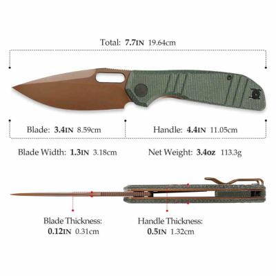 TVJM04GM14 Trivisa Gecko-GM – Couteau pliant Liner Lock Lame Acier 14C28N Rose Gold PVD Manche Green Micarta - Livraison Gratuite