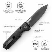 TVTY29BM14 Trivisa Sabretooth BM | Crossbar Lock | Lame Drop Point Acier 14C28N | Manche Micarta Black Roulements Céramique - Livraison Gratuite