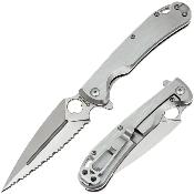 DGRF21FSSSV — Couteau Daggerr Arrow Lame Acier VG-10 Spear Point Satiné Serrated Manche Acier Inox Frame Lock Livraison Gratuite