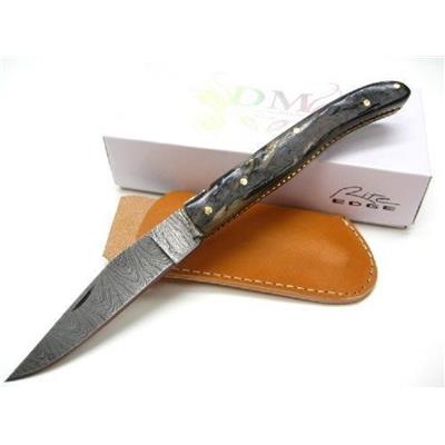 Couteau Damas Lame 128 Couches Façon Laguiole Manche Corne de Bélier Etui Cuir DM1086 - Free SHipping