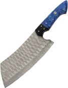 DM1436 Couteau Cleaver Damas | Lame Acier damas Cleaver | Manche Plaquettes Blue & Black Resin | Housse Cuir | Livraison Gratuite