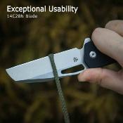 KUB363A Kubey 10-8 - Couteau Rescue Button Lock Lame Acier 14C28N Manche G10 Noir Belt Cutter Brise-Vitres Roulements - Livraison Gratuite