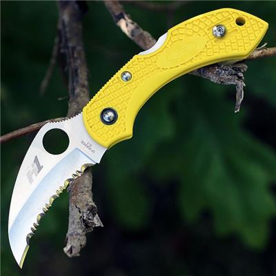 Couteau Spyderco Dragonfly 2 Hawkbill Salt Lame Acier H1 Serr Manche Yellow FRN Made Japan SC28SYL2HB - Free Shipping