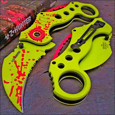 Couteau Karambit Chasseur de Zombie A/O Lame Acier 440 Serrat Manche Alu ZB051GR - Free SHipping