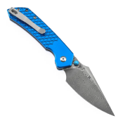 B1034H9 — Couteau Tenable Fenrir Lame Acier Damas Blackwash Harpoon Manche Aluminium Bleu Texture Fishscale Top Liner Lock Livraison Gratuite
