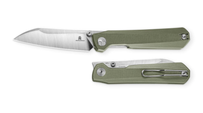 BTKMK20B — Couteau Pliant Bestechman Curvee Liner Lock Lame Acier AEB-L Two-Tone Manche Plaquettes G10 Vert Front Flipper Thumb Stud Livraison Gratuite