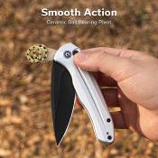 CIVC240912 CIVIVI Kitefin – Couteau pliant Button Lock Lame Acier 14C28N Black Stonewash Manche Gray Aluminum - Livraison Gratuite