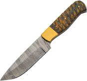 DM1373 Couteau Damas Yellowjacket Skinner Lame Damascus Etui Cuir - Livraison Gratuite