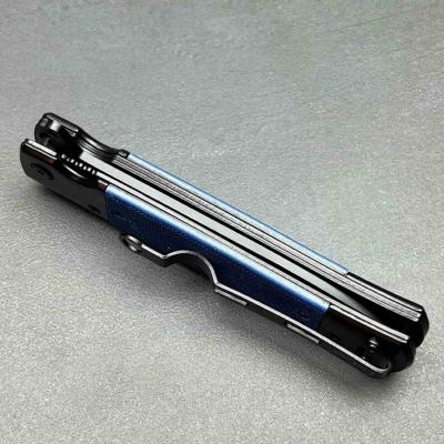 Lot de 3 EE10A96BL Couteau ElitEdge Stiletto | Lame Spear Point Acier 420C | Manche Black Stainless & Blue G10 Linerlock - Livraison Gratuite