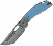 KETM062 Ketuo Yakuza Tanto - Couteau Pliant Linerlock Lame Acier 14C28N Black Manche G10 Bleu Mitres FCarbone - Livraison Gratuite