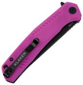 KKNJ336BK — Couteau Klaken Knives Flint Lame Acier Sandvik 14C28N 58-61 HRC Black Ti Coated Drop Point Manche G10 Noir et Rose Linerlock Clip - Livraison Gratuite