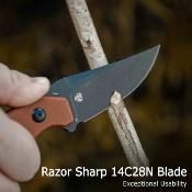 KUB468D Kubey TLB II - Couteau Fixe EDC Lame Acier 14C28N Blk Manche Micarta Brun Étui Kydex Tek-Lok - Livraison Gratuite