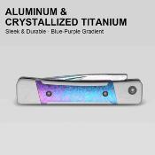 Ki2670A4 Kizer - Couteau Little Grand Manche Titane Cristallisé Lame Acier Damas Drop Point Slip Joint - Livraison Gratuite