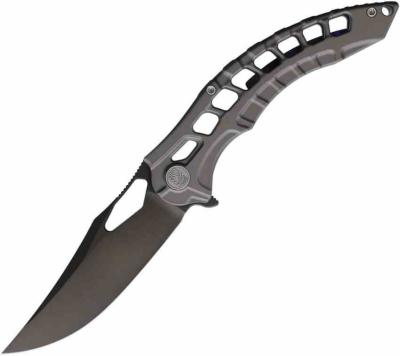 MGR632TMDG Miguron Knives Geloty – Couteau pliant Frame Lock Lame Acier Vanax Hand Ground Satin Manche Grey PVD Titanium Timascus Clip - Livraison Gratuite
