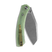 MGR827YG — Couteau Miguron Karok Lame Acier D2 Sheepsfoot Stonewash Manche Plaquettes G10 Glow-in-the-Dark Green Button Liner Lock - Livraison Gratuite