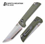 NMB2418GR5 North Mountain Blade Chop – Couteau pliant Crossbar Lock Lame Acier Damas 5-Layer Damas & Cuivre Tanto Manche Green Frag G10 - Livraison Gratuite