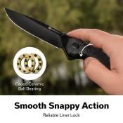 S240953 Couteau Sencut Aetheris Clip Point Lame Acier Inox 9Cr18MoV Manche Micarta Black Linerlock Ouverture Flipper - Livraison Gratuite