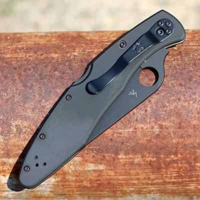 SC07BKP Spyderco Police Black  – Couteau Pliant Lockback, Lame Clip Point VG-10 Noire, Manche Acier Inox Noir Japan - Livraison Gratuite