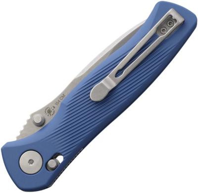 SFBL15SWBL — Couteau Spartan Blades Eleos Lame Acier 154CM Drop Point Stonewash Manche GFN Bleu Crossbar Lock - Livraison Gratuite