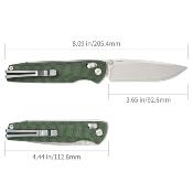 SRM258LMG2 Couteau SRM Terrier 258L-MG2 Lame Acier Laminé 140Cr Manche Micarta Green Ambi Lock - Livraison Gratuite
