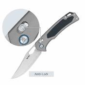 SRM9203AK SRM Retriever 9203-AK | Lame Clip Point Acier Laminé 140Cr | Manche Aluminium Gris + Inlay G10 | Ambi Lock - Livraison Gratuite