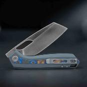 VOSA1813 Vosteed Kroc Ocean | Couteau Lame Reverse Tanto Acier S35VN Satin | Manche Gray Aluminum & Ocean Micarta Inlays - Livraison Gratuite