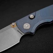 VOSA4803 — Couteau Vosteed Porcupine TiSlim Lame Acier 154CM Drop Point Stonewash Manche Titane Bleu Top Linerlock - Livraison Gratuite