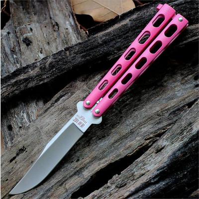 Couteau Papillon Balisong Bear & Sons Pink Acier 440 Manche Zinc Made In USA BC114PK - Free Shipping