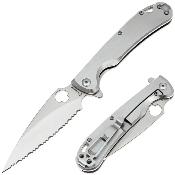 DGRF22FSSSV — Couteau Daggerr Zhalo Lame Acier VG-10 Spear Point Satiné Serrated Manche Acier Inox Frame Lock Livraison Gratuite