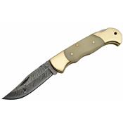 Couteau Damas Pliant Manche Os Lame 128 Couches Lockback DM1162BO - Free Shipping