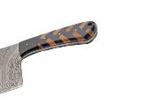 DM1432 Couteau Braided Cleaver | Lame Acier damas Cleaver | Manche Plaquettes Blue/Marron Housse Cuir | Livraison Gratuite