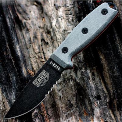 Couteau ESEE Model 3 Acier Carbone 1095 Combo Edge Made USA Etui + Molle + Clip ES3SBMB - Free SHipping