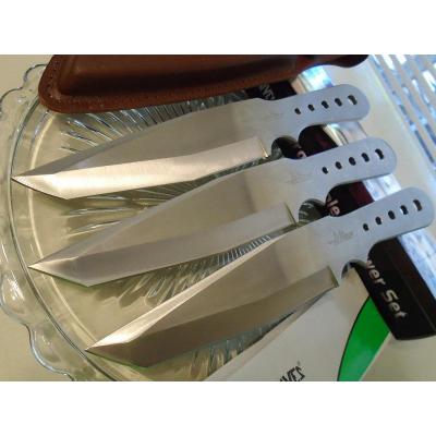 Lot de 3 Couteaux de Lancer Hibben Large Triple Thrower Tanto Lame Acier Inox Cible + Etui Cuir GH5003 - Free Shipping