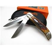 Couteau Marbles Folding Hunter 2 Lames Acier Carbone/Inox Manche Os Housse Collector MR118 - Free Shipping