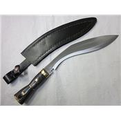 VERITABLE COUTEAU CHASSE GRAND KUKRI Acier 440 Manche Bois Etui Cuir PA324717 - Free Shipping