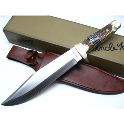 Couteau De Chasse Bowie Schrade Uncle Henry Acier 7Cr17MoV Manche Bois de Cerf Etui Cuir SCH184STUH - Free Shipping