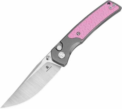 BTKMK16B  Bestechman Icebreaker – Couteau pliant Button Lock Lame Acier D2 Satin Manche Gray Aluminum & Pink G10 - Livraison Gratuite