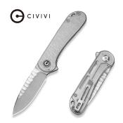 CIVC18062AM1 — Couteau CIVIVI Elementum Lame Acier Nitro-V Drop Point Satinée Rock-Grind Manche Lexan Transparent Poli Flipper Liner Lock - Livraison Gratuite