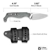 CIVC220272 Couteau CIVIVI SOKN Lame Nitro-V Acier Drop Point Manche G-10 Gray Etui Kydex - Livraison Gratuite