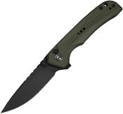 CIVC25023C2 — Couteau Civivi Tarask Lame Acier Nitro-V 59-61 HRC Black Stonewash Drop-Point Manche G10 Vert OD Button Lock - Livraison Gratuite