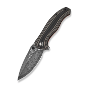 CIVC25037BDS1 — Couteau CIVIVI Vyrent Lame Acier Damas Drop Point Manche Plaquettes G10 Contourné Noir, Tan et Orange Liner Lock Thumb Stud - Livraison Gratuite