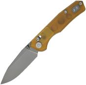 CMB18F — Couteau CMB Made Knives Explorer Lame Acier Sandvik 14C28N Drop Point Sablé Manche PEI Ambre Axis Lock - Livraison Gratuite