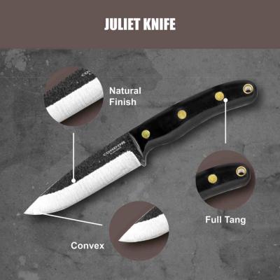 CTK106042SS Couteau Condor Juliet Lame Drop Point Acier 440C - Manche Micarta Noir - Étui Cuir Made Salvador - Livraison Gratuite