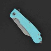 DGRPWTFSW Daggerr Knives Powie | Couteau Pliant Lame Clip Point Acier 8Cr14MoV Stonewash | Manche FRN Bleu Clair - Livraison Gratuite