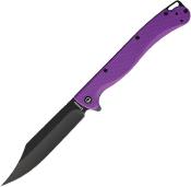 DGRTPFPRBW — Couteau Daggerr Knives Toothpick Linerlock Lame Acier 8Cr14MoV Clip Point Black Stonewash Manche FRN Violet Ouverture Flipper - Livraison Gratuite
