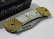 Lot de 3 EE10009MWP ElitEdge A/O Pearl | Lame Clip Point Acier 440C Satin | Manche Façon Nacre Linerlock - Livraison Gratuite