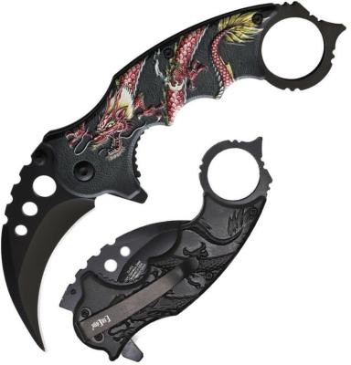 EE10A52RD Lot de 3 Couteau Semi Automatique Karambit ElitEdge Red Dragon Lame Acier Inox - Livraison Gratuite