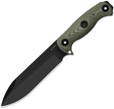 KI1103HSD2 — Couteau Kizer Drop Bear Fix Lame Acier AEB-L 58-60 HRC Black PVD Drop-Point Manche Micarta Vert Olive Étui Kydex Livraison Gratuite